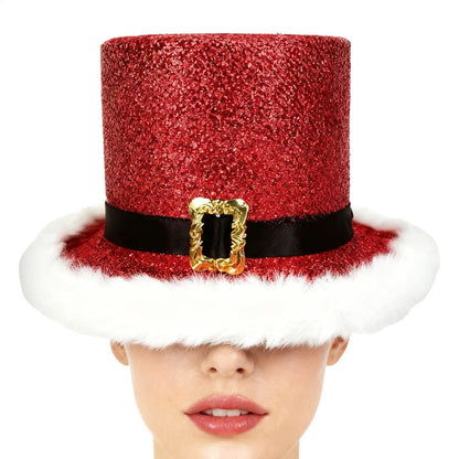 Comfortable Festive Cosplay Caps New Year Christmas Top Hat Red Green Top Hat With White Brim For Men Women Performance Cosplay