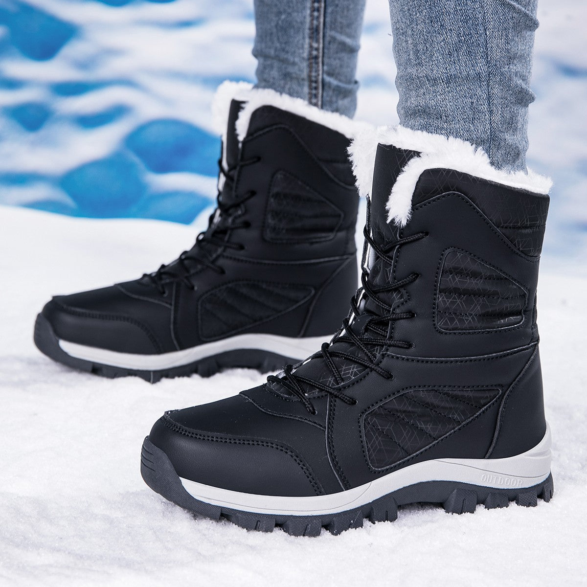 Winter Women's Snow Boots High Top Hiking Boots for Women Winter Outdoor Walking Sneakers Waterproof Plush Warm Platform Boots