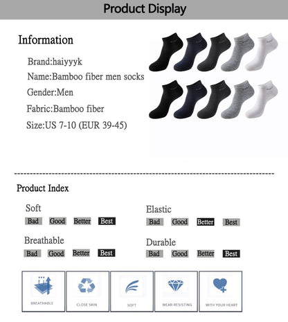 10 Pairs / Pack Men's Bamboo Fiber Socks Short High Quality New Casual Breatheable Anti-Bacterial Man Ankle Socks Men
