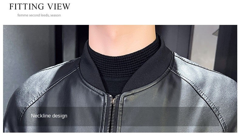 Men SprAutumn Thin Style Motorcycle Leather Jacket Fashionable Motorcycle Leather Jacket Fabric Soft Version Slim Simple Coat