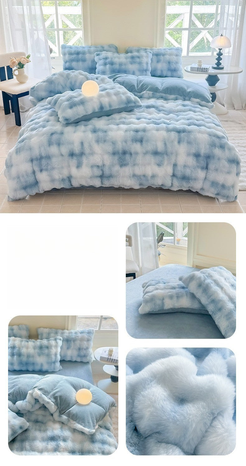New Rabbit Fur Thickened Milk Velvet Duvet Cover Set Machine Washable Soft SkinFriendly Warm Bed Sheet for Home and Hotel ?? ???