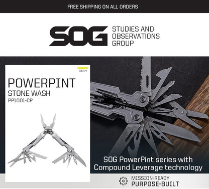 SOG PowerPint Ferramenta Múltipla Tática 18 em 1 com Alicate Dobrável e Faca - Equipamento EDC Compacto para Acampamento ao Ar Livre, Sobrevivência e Caminhada
