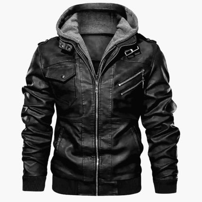 Men's Autumn Winter Casual PU Leather Hooded Zipper Warm Jackets Male Motorcycle Jacket Military Windbreaker Outdoor Coats