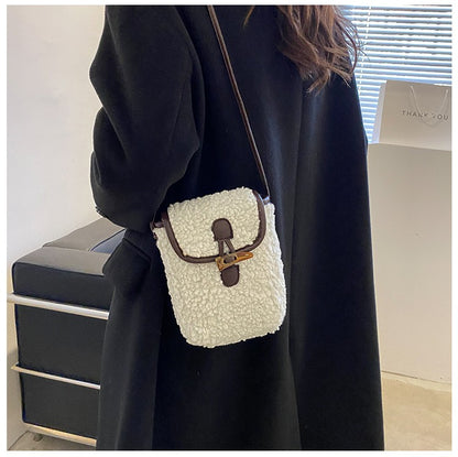Fashion Winter Lambswool Phone Bag Sweet Lovely Portable Women Wallets Square Purse Faux Fur Plush Shoulder Bags Purses Handbags