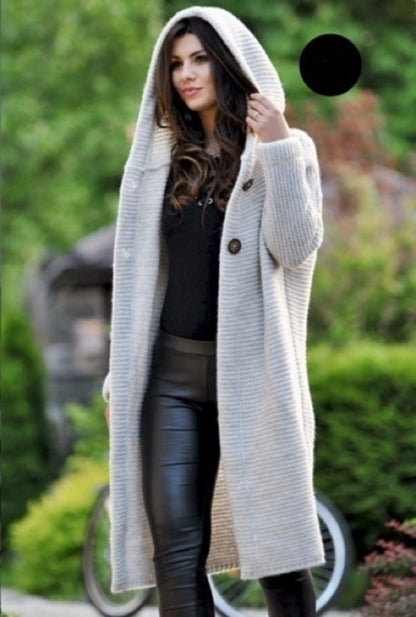 2025 Autumn/Winter New Women's Cardigan Mid-Length Pure Color Long Sleeve Knitwear With Hood Cardigan For Women