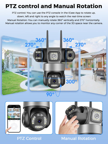 BESDER 12MP WiFi IP Camera PTZ Three Screens Outdoor CCTV Security Surveillance Camera Night Vision Monitor 3D Space iCSee App