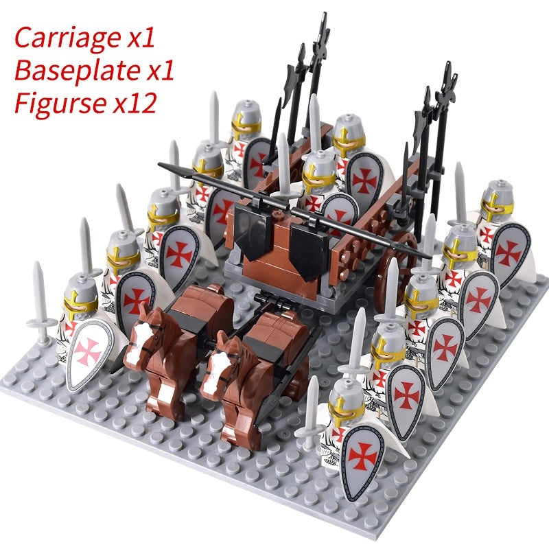 Castelo Medieval Cavaleiros Guerreiros Espartanos Cruzados Legião Romana Infantaria Cavalo de Guerra Carruagem Blocos de Montar Brinquedo de Figuras