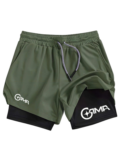 Men'S Summer Letter Print Jogger Shorts 2-In-1 Double Layer Quick Dry Fitness Training Running Beach Sports Pants