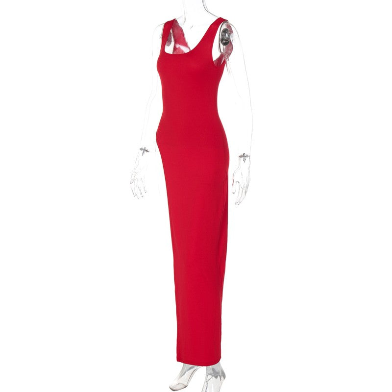 2025 Sexy Sleeveless Side High Split Dress Solid Backless Women Midi Dresses Sum