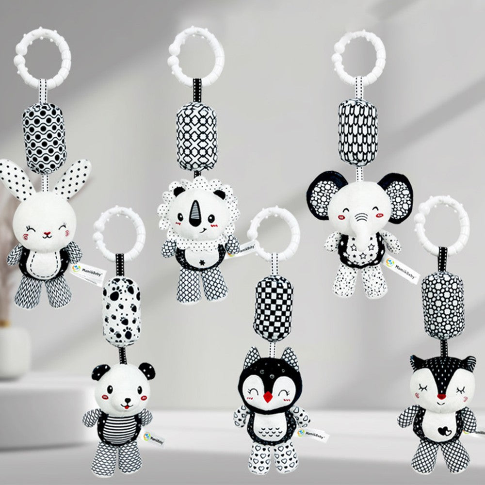 Stroller Bed Crib Hanging Bell Plush Doll Baby Infant Rattles Newborn Black White Visual Grab Ability Training Toy for Bebe Gift