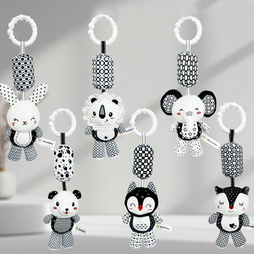 Stroller Bed Crib Hanging Bell Plush Doll Baby Infant Rattles Newborn Black White Visual Grab Ability Training Toy for Bebe Gift