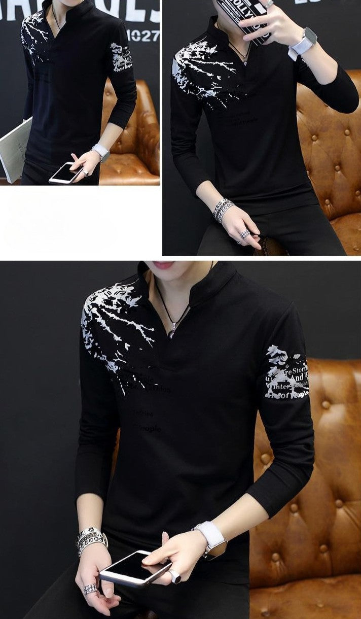 Stand Collar Man Pullovers Tight Bulk Spring Tops Sweatshirts Elasticity Designer Casual Social Quotes Slim Fit T Shirt for Men