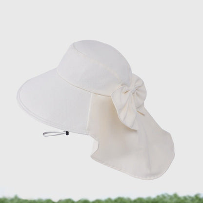 New Neck Protection Shawl Beach Cap Breathable Wide Brim Bucket Hat Bow Anti-UV Fisherman Hat Women