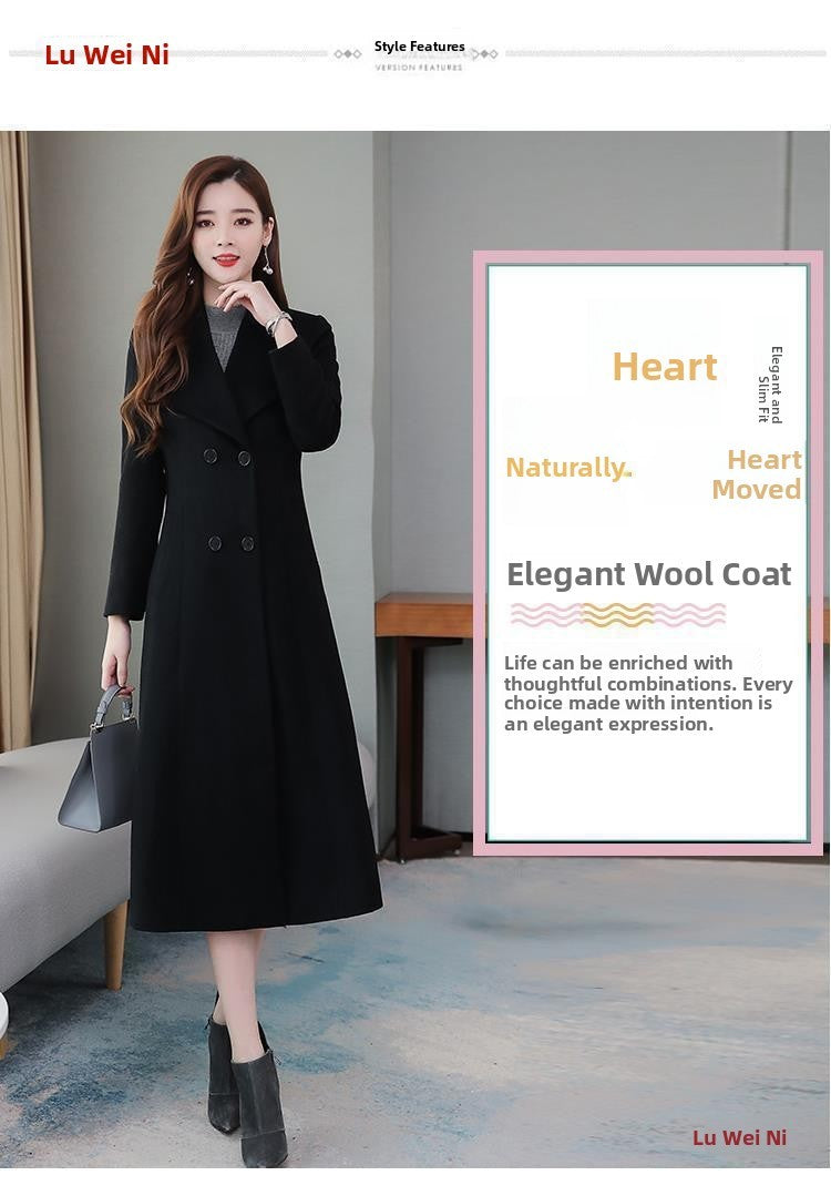 Plus Size Women's Overcoat Long Thickened Woolen Coat Long Collar Slim Fit Waist Cinched Outerwear Spring Autumn New Style Ho...