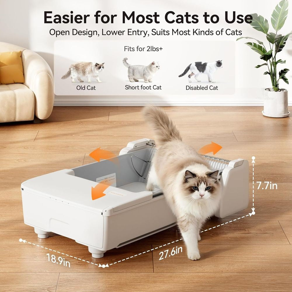 Caixa de Areia Inteligente Autolimpante para Vários Gatos com Controle por Aplicativo, Pente Duplo, Controle de Odor e Recurso Anti-Aprisionamento