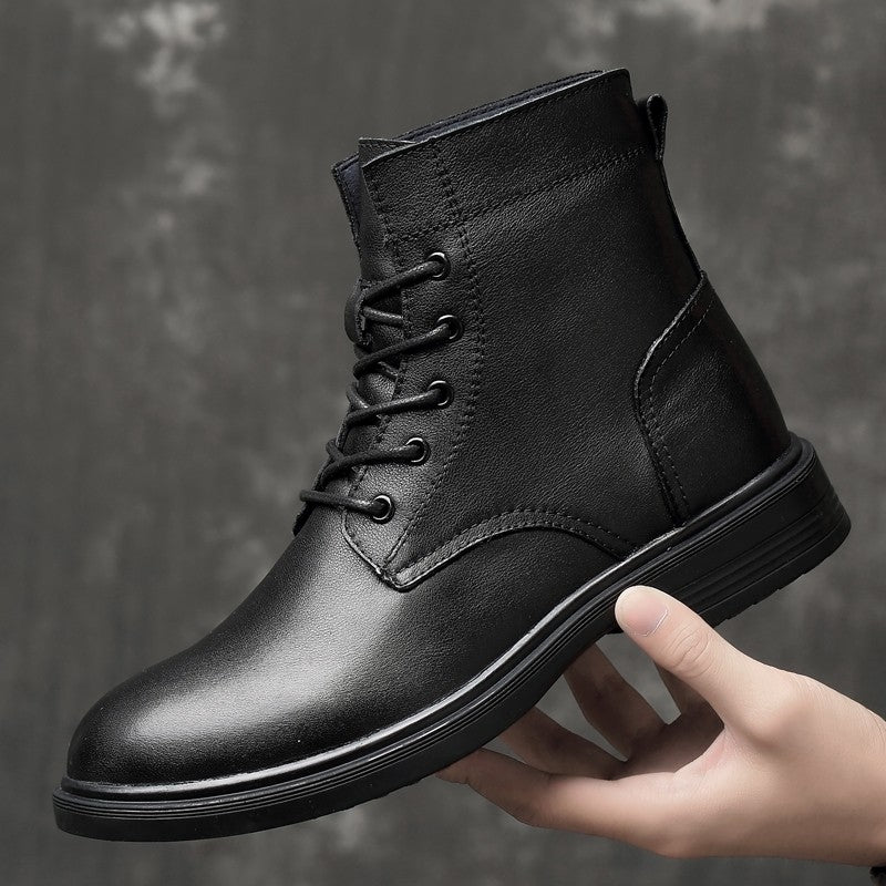 Men Winter Shoes Formal Dress Boots Black Motorcycle Boots Warm Oxford Ankle Men's Boots Genuine Leather High Quality Big Siz 50