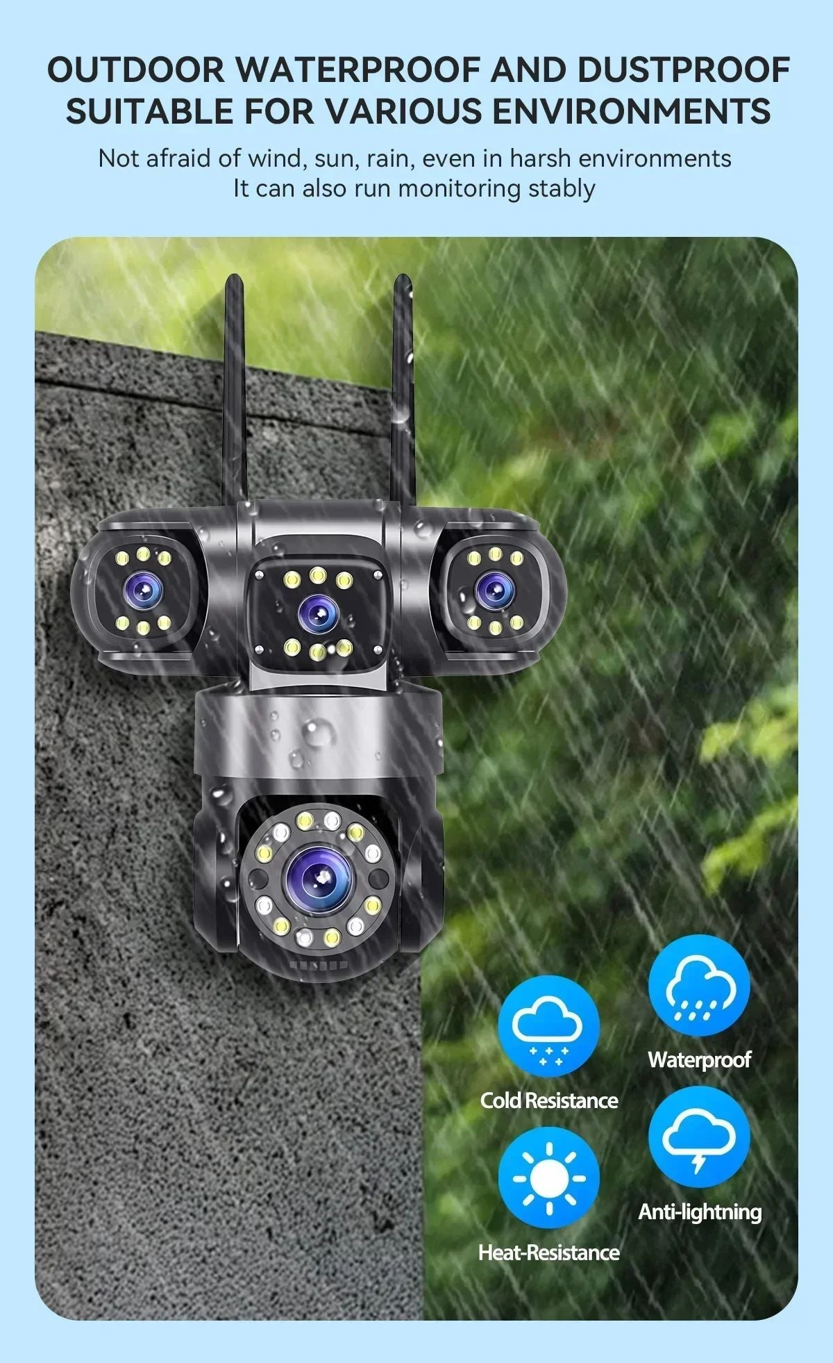 10K 20MP  WIFI IP Camera Outdoor 4 Lens 4 Screens 16X Zoom CCTV Wireless Video Surveillance Cameras 6K 12MP Security Protection