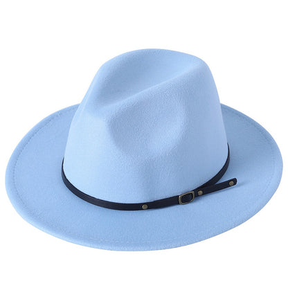 Fedora hat jazz hat men and women classic black leather belt Fedora Panama women autumn and winter Panama hat wholesale