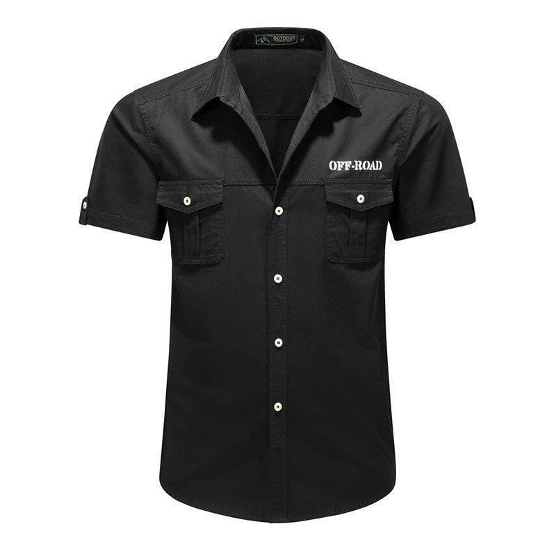 2025 New Summer Army Green Fashion Versatile Men's Casual Shirt, Khaki Slim Short-sleeved Breathable Cotton Cargo Shirts for Men