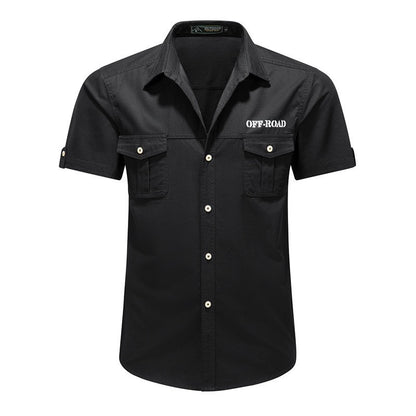 2025 New Summer Army Green Fashion Versatile Men's Casual Shirt, Khaki Slim Short-sleeved Breathable Cotton Cargo Shirts for Men