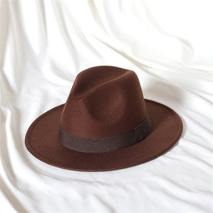 Men's fedora hat Men's and women's universal solid color fedora hat Women's 21 color wide brim jazz hat Autumn and winter Britis
