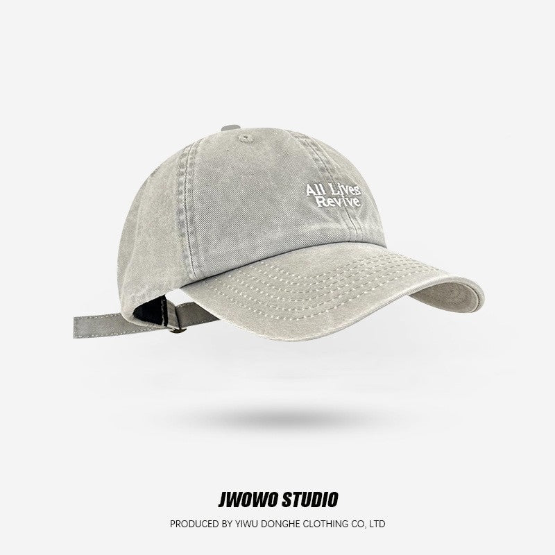 Trendy Japanese Retro Washed Denim Baseball Cap Embroidered Letter Couple Sun Hat Casual Outdoor Sport UV Resistant Baseball Cap