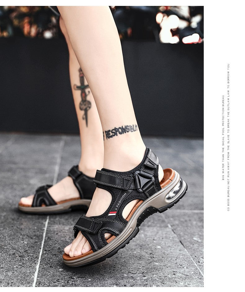 Fashion Men's Sandals Summer Soft Beach Flip Flop Comfortable Genuine Leather Sandals Outdoor Men Roman Sandals Size 46