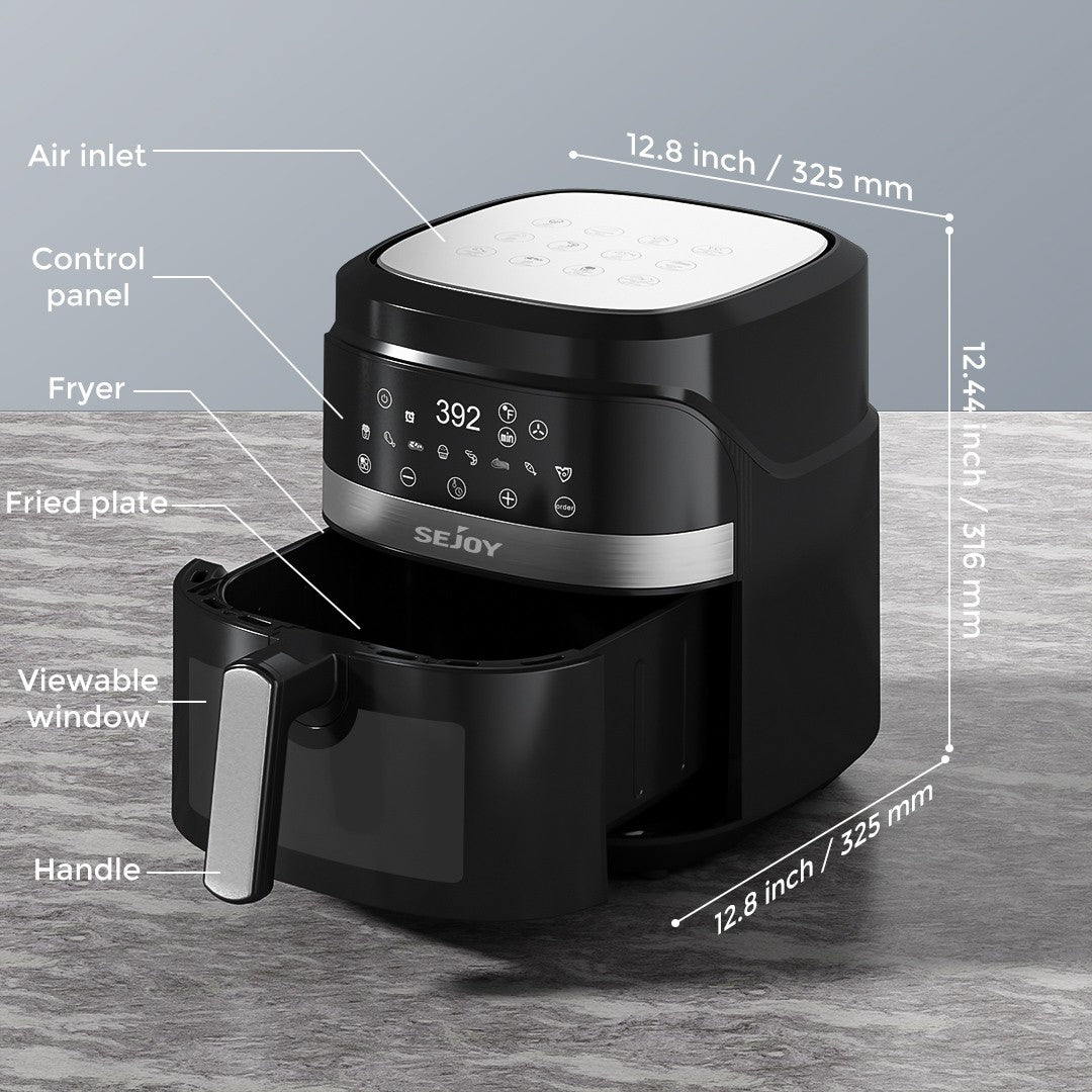 Fritadeira de ar 8 em 1, 6 litros, Forno elétrico de fritura quente sem óleo, Assar, Grelhar, Cozer, Desidratar e Manter os alimentos aquecidos, 120V