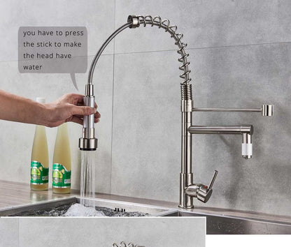 Rozin Black Spring Pull Down Kitchen Sink Faucet Deck Mounted Dual Spout Hot & Cold Water Mixer Tap Crane,Single Handle,SUS 304