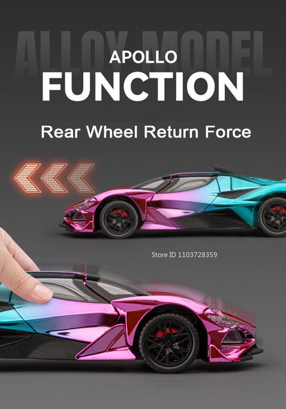 1:24 Apollo EVO Miniatura Carro Esportivo de Brinquedo Liga Fundido Som Luz Portas Abertas Fricção Supercarro Presentes para Crianças