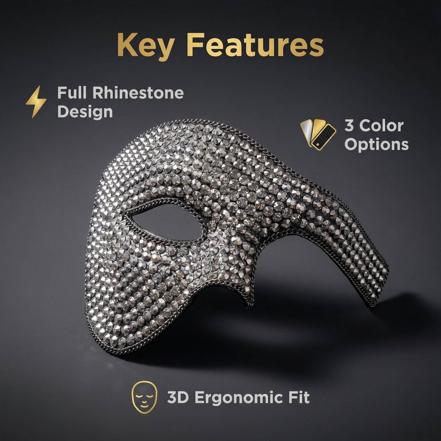 Half-Face Ballroom Mask DIY Handmade Rhinestone High-End Eyeshade Carnival Party Holiday Performance Prop Mask
