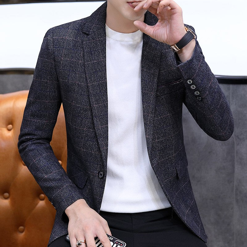 The 2025 autumn checkered suit jacket is a stylish, cool, casual, business and trendy Korean-style fitted suit jacket top