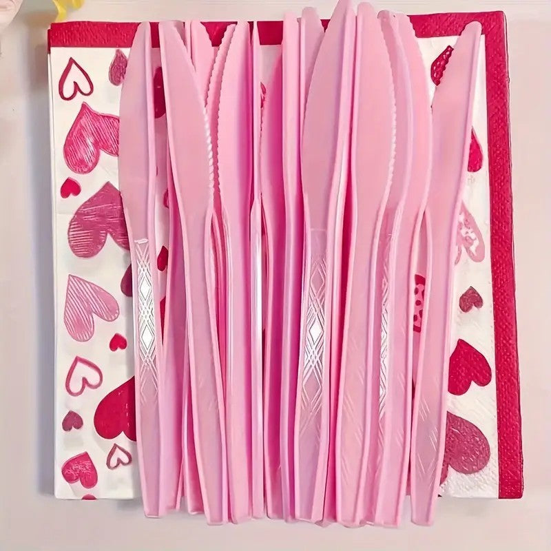 Conjunto de 75 Garfos, Colheres e Facas Rosas Reutilizáveis | Lavável, Talheres de Plástico para Festa