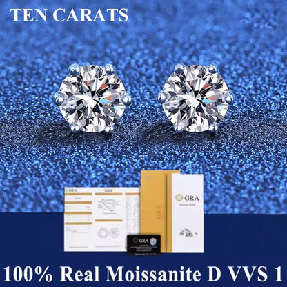 Brincos de Tarraxa de Moissanita TEN CARATS para Mulheres, Cor D VVS1, Prata Esterlina S925, Joia de Luxo para Presente com Certificado GRA