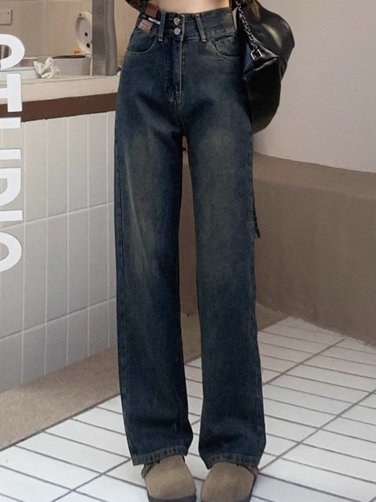 Female High Waist Wide Leg Jeans Women Y2k Denim Straight Leg Pants Girls Smoke Gray Retro Blue Light Blue Water Gray Trousers