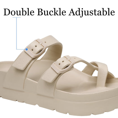 Shevalues Comfy Casual Women Slippers With Adjustable Buckle Soft Outdoor Beach Sandals Fashion Shoes Platform Women Sandals