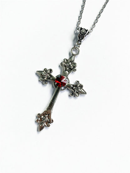 Gothic Cross Necklace For Women Men Punk Hollow Flower Cross Charms Choker Chain Vampires Pendant Jewelry Party Accessories Gift