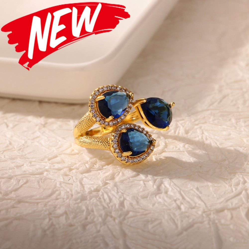 Anéis de Luxo em Aço Inoxidável Banhado a Ouro Pedra Colorida Zircônia Cristal Coração Anel Feminino Casamento Joias Boho Presente de Natal