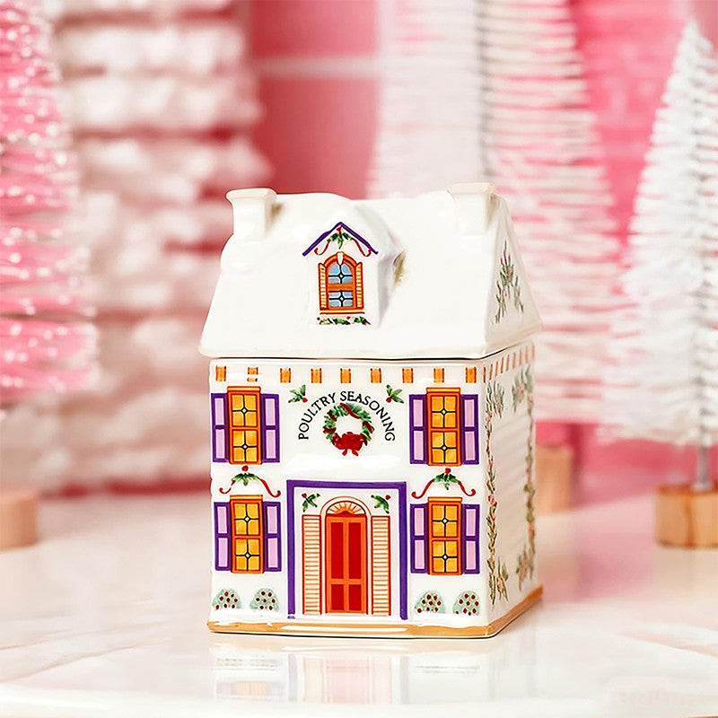 ?1PCS Holiday Village Spice House Set, Mini Christmas Gingerbread Houses Jars, Kitchen Countertop Festive Decor, New Year Gifts