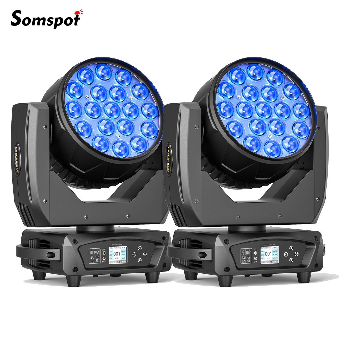 2PCS 19x15W RGBW LED Moving Head Light Beam Focusing Lights Stage Effect Lighting Projector for Disco Party Concert Theater Club
