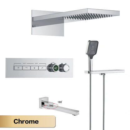 Luxury gun gray brass thermostatic shower system wall mounted LED digital display hot and cold water bathroom embedded faucet