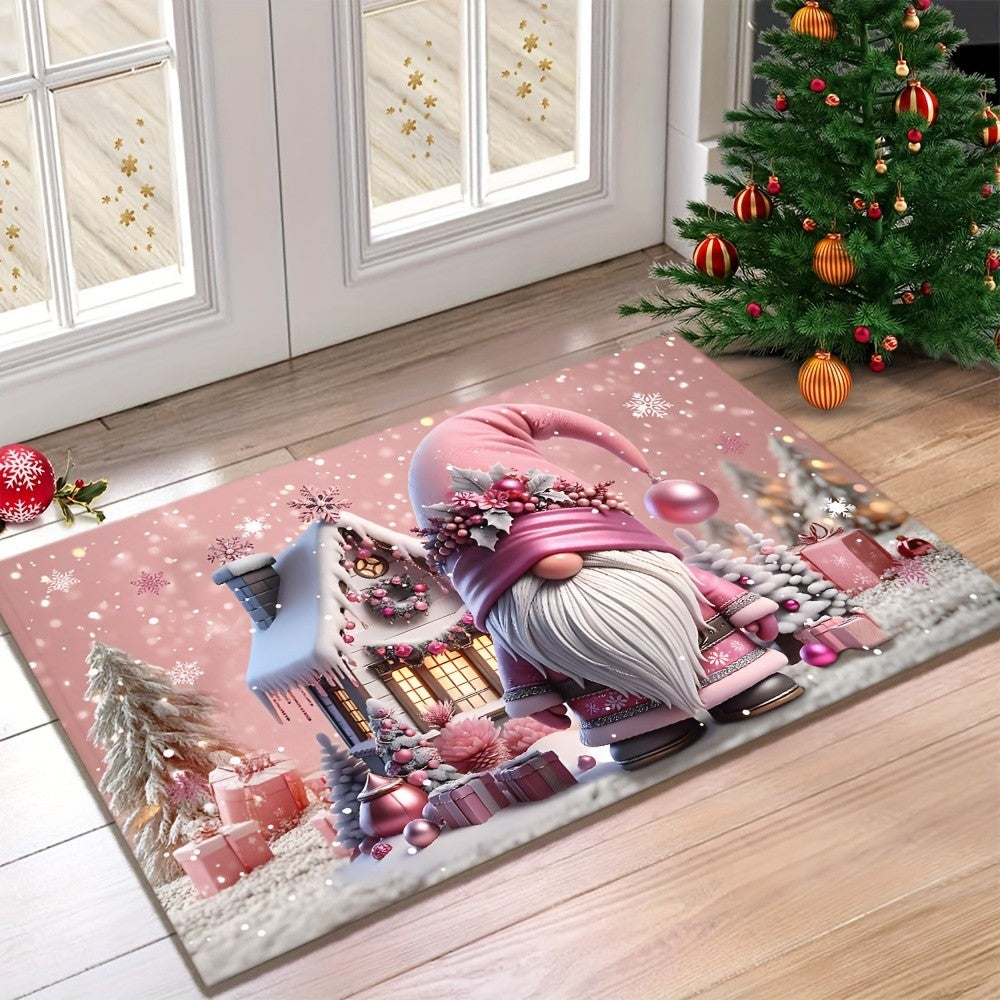 VIKAMA Pink Christmas Santa Claus Rug Bedroom & Living Room Doormat Non-Slip, Stain-Resistant Carpet Home Decor