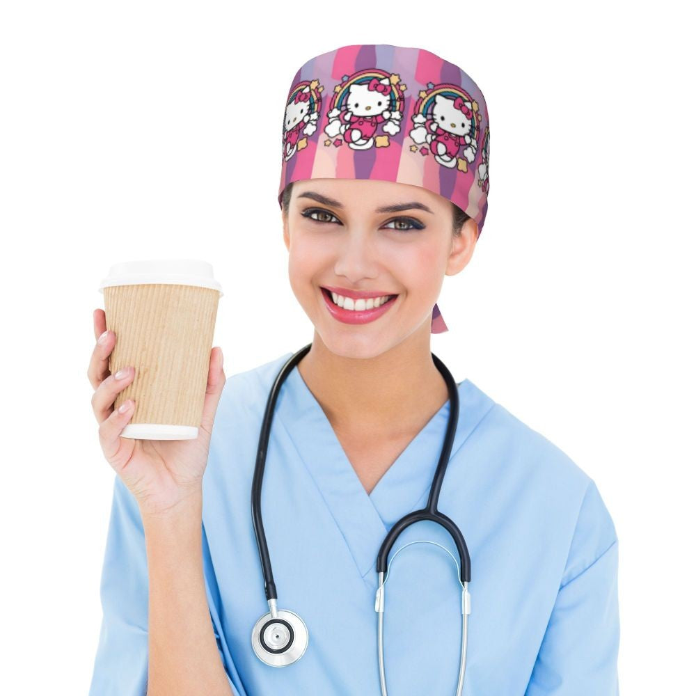 Custom Hello Kitty Medical Staff Scrubs Hat Women Men Cartoon Chara For Chef Hat Scrub Caps