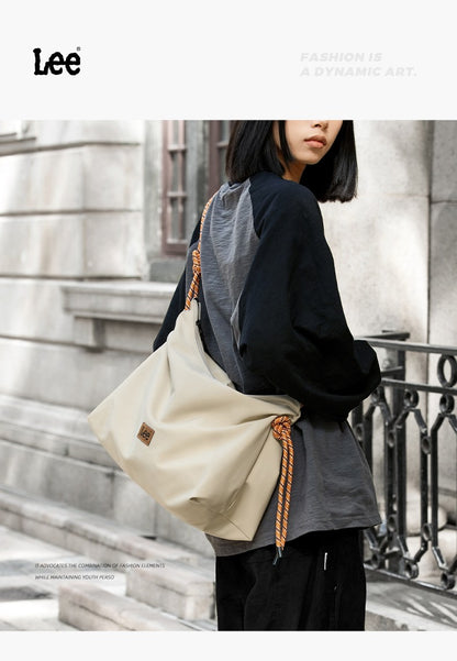 LEE Unisex Denim Blue Soft Pillow Shoulder Bags Beige Casual Simple Utility Light Ladies Large High Capacity Hobo Crossbody Bag