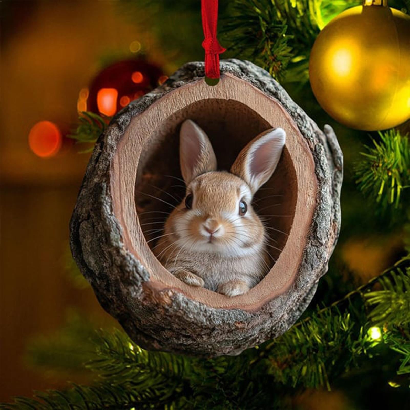 New Animal Christmas Ornaments 2D Flat Acrylic Bird Pendant Owl Squirrel Bunny  Pendant Christmas Tree Decoration Xmas Hanging