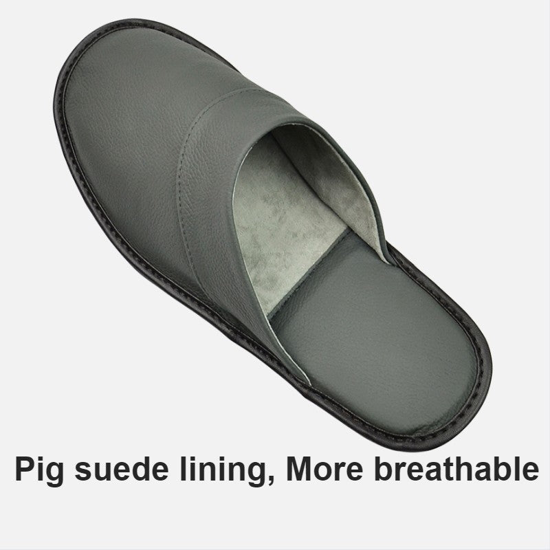 Genuine Cow Leather Slippers Homes in indoor slipper Spring Autumn summer men women elderly non-slip casual single Slides shoes