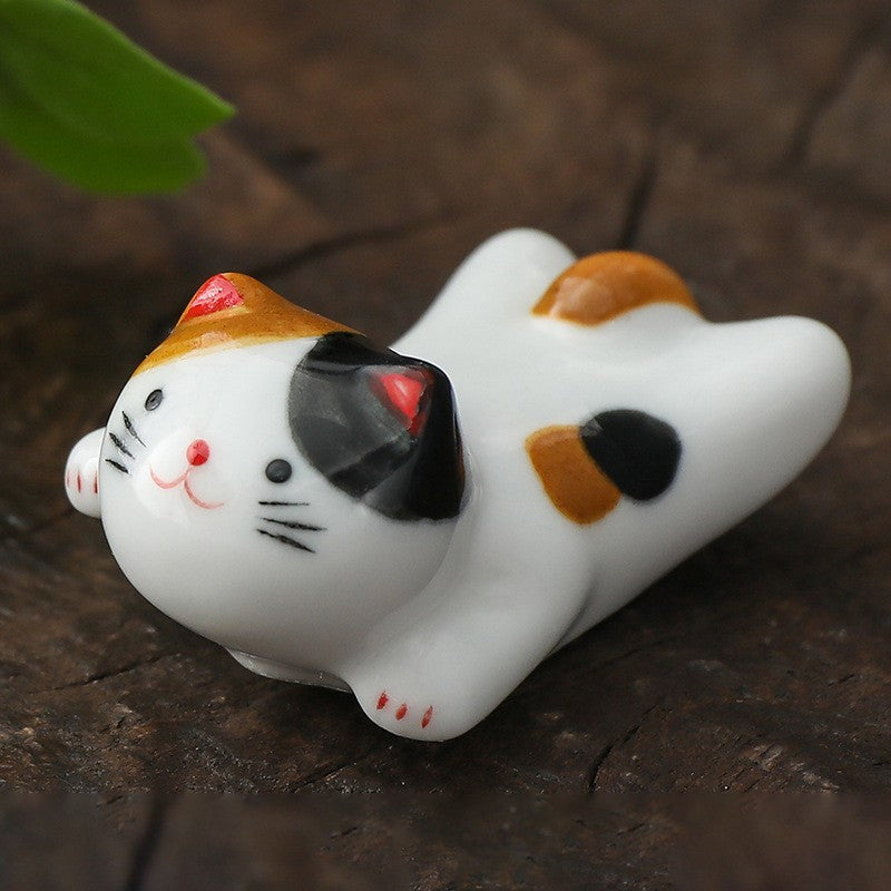 Descanso para Hashi em Formato de Gato de Cerâmica Suporte para Talheres de Cozinha Descanso para Colher Garfo Almofada Suporte de Armazenamento