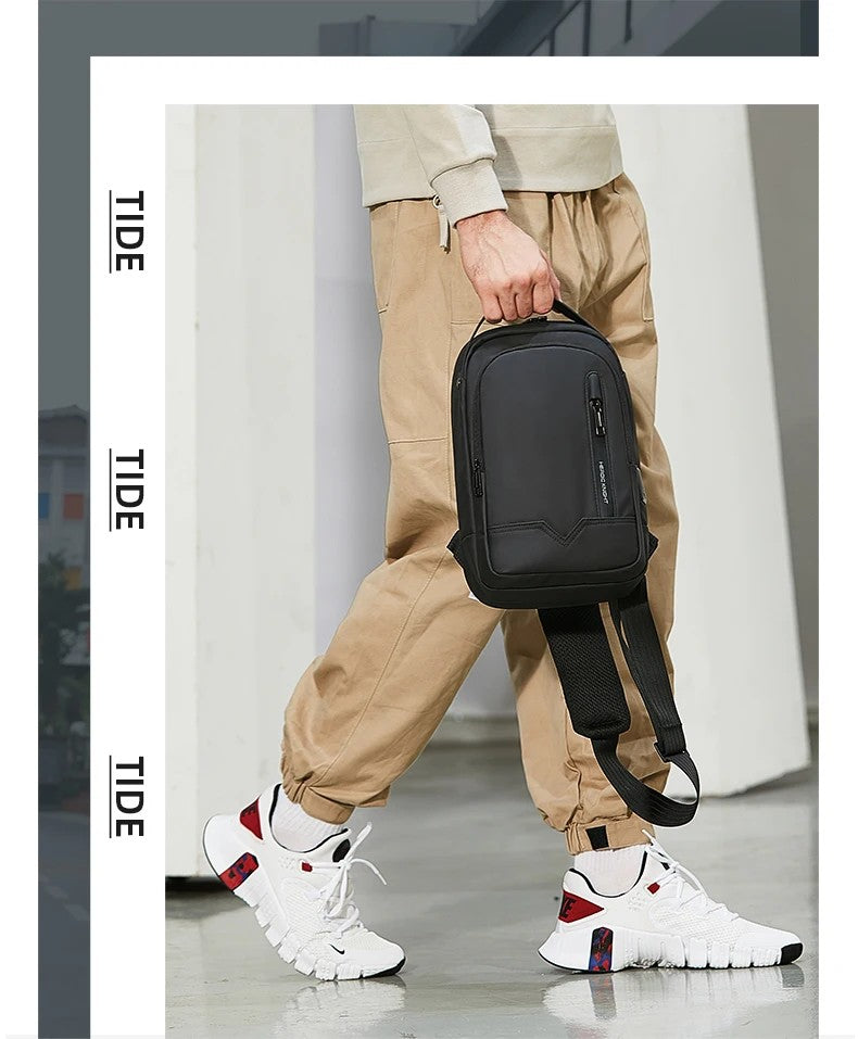 HK Waterproof Men's Shoulder Bag Lightweight Crossbody Bag Oxford Casual Satchel with USB Port Commute Business Chest Bag Male