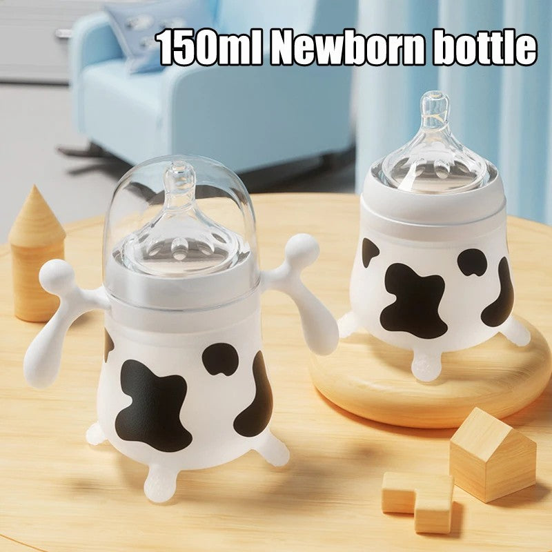 Silicone Baby Feeding Bottle Cute Cow Imitating Breast Milk For Newborn Infant Anti colic Anti choking Milk Feeding Supplies New