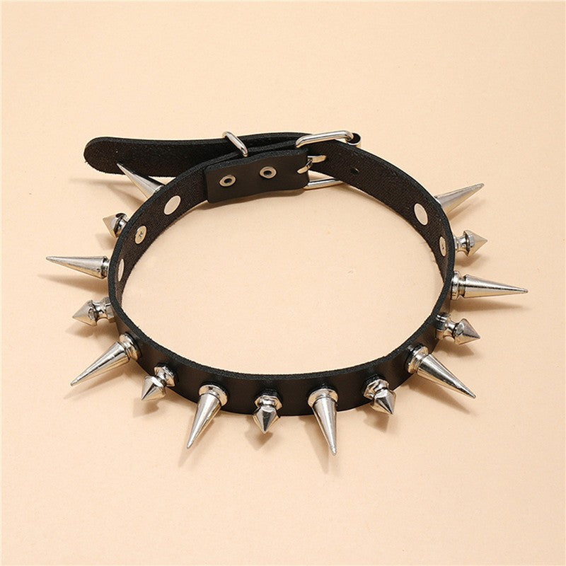 Gargantilha Punk Longa com Spikes, Gola de Couro Sintético para Mulheres Homens, Gargantilha Legal com Grandes Rebites, Acessórios de Colar Estilo Gótico